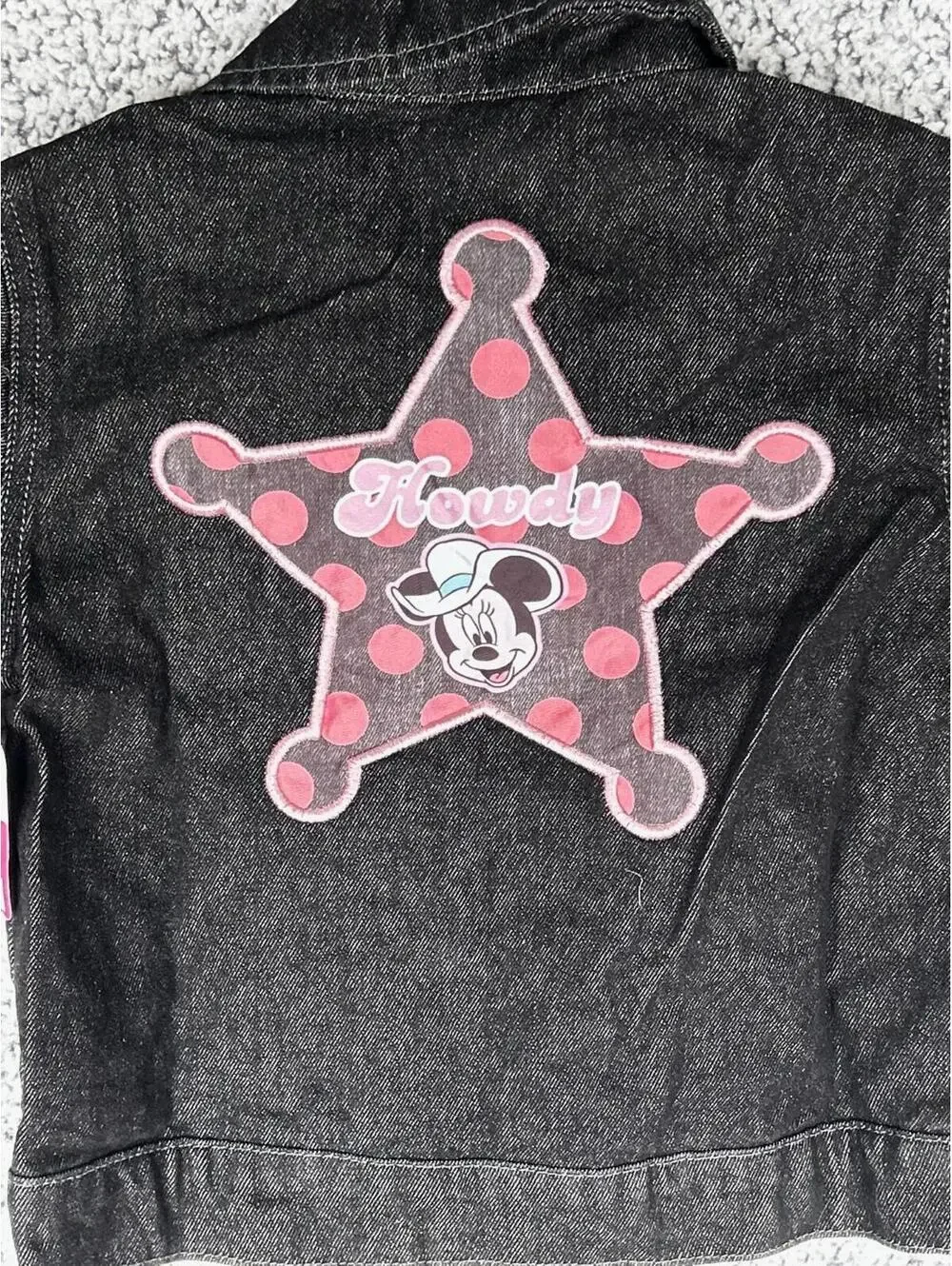 Disney Minnie Mouse Toddler Denim Jacket Girls 4T Black Sheriff Star NWT